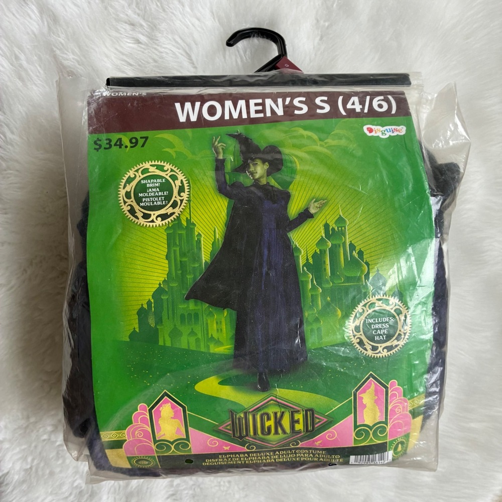 Disguise Wicked Elphaba Deluxe Adult Costume Womens S 4/6 Dress Cape Hat 18140
